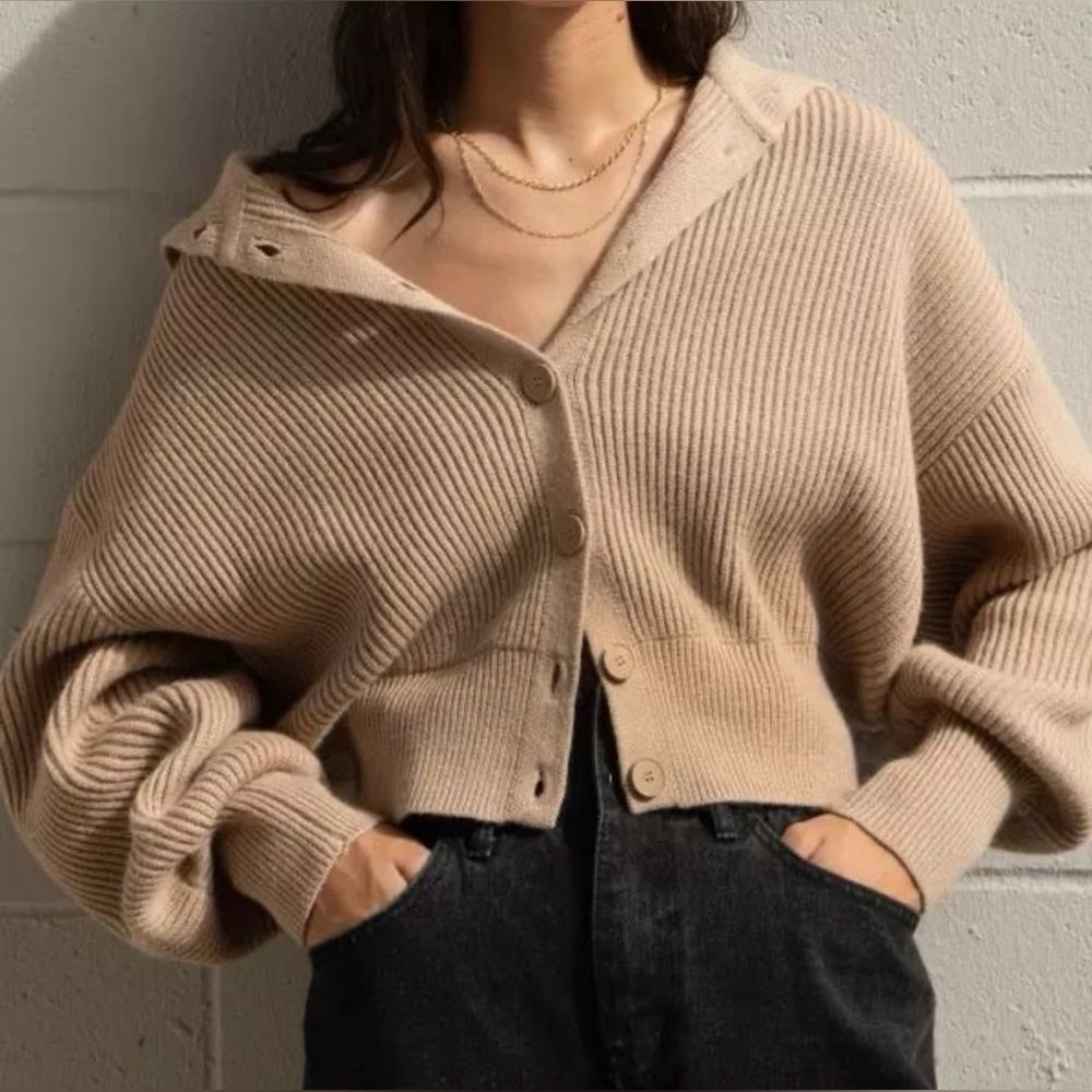 Oak + Fort Oversized Ribbed Balloon Sleeve Cardigan Sweater size Medium